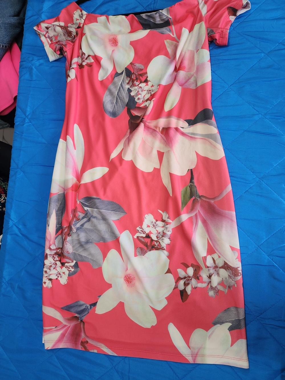 Frank Lyman Design Coral Pink Floral Midi Dress